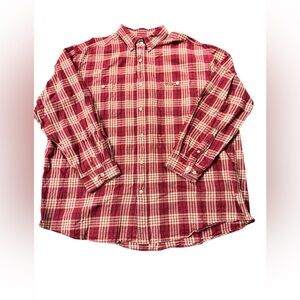 Carhartt‎ Flannel Button Up Shirt Men’s 2XL Long Sleeve Red Plaid 100% Cotton